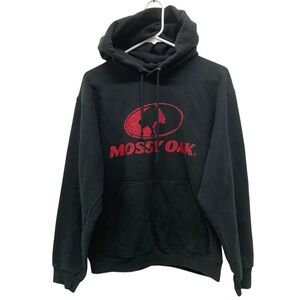 Vintage 90s-2000s Jerzees Mossy Oak Logo Printed Black Hoodie // S